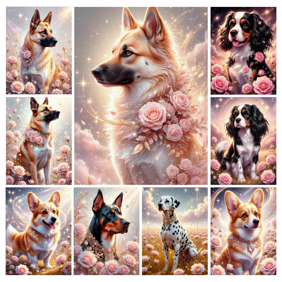 Embroidery Rose - Uroczy pies i kwiaty – nowa